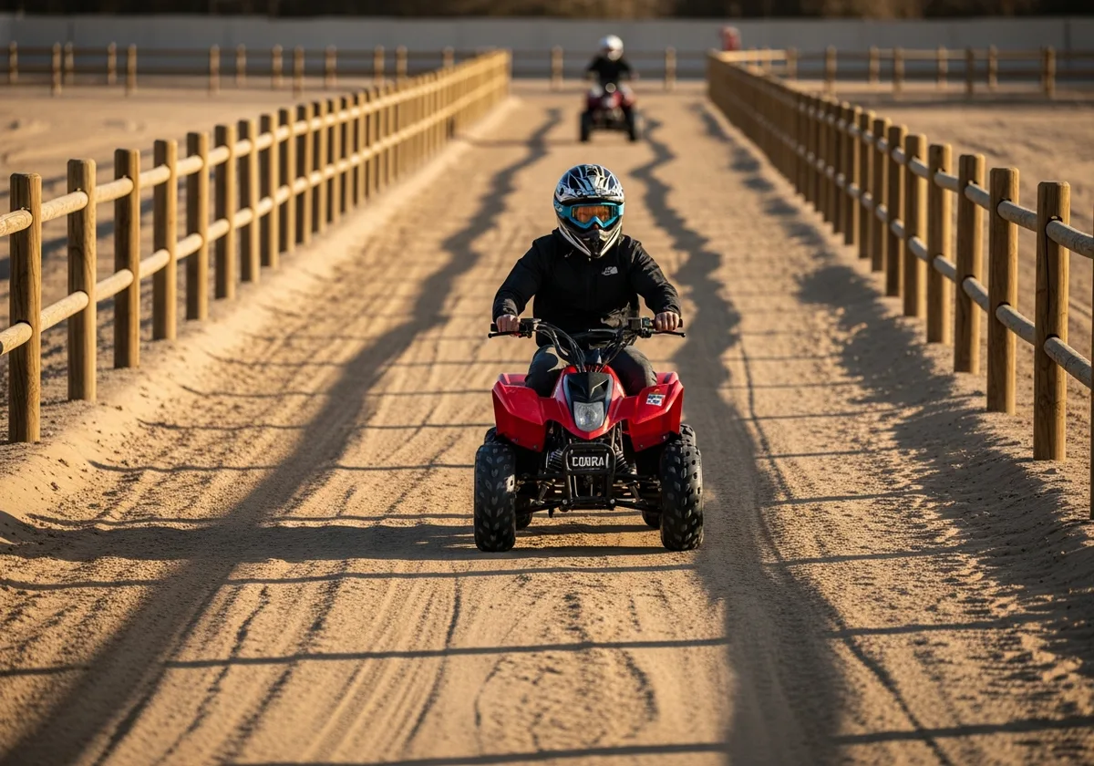 Rider on the COBRA Single Seater Quad Bike in the fenced practice area in Dubai